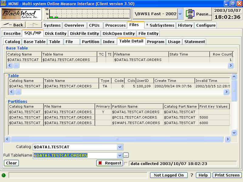 SQL/MP / Table Detail